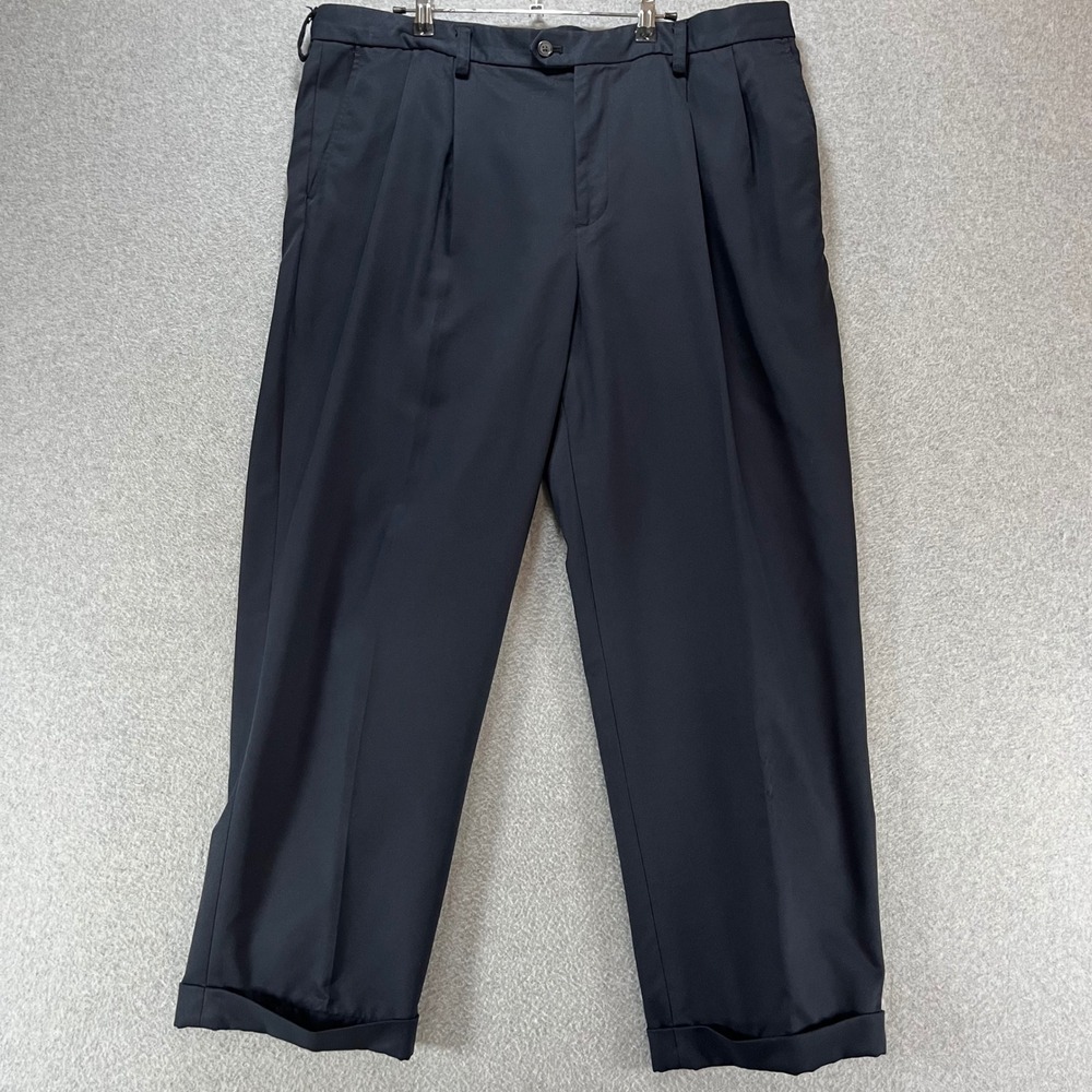 IZOD Golf Pleated Pants Mens 40x29 Navy Blue Polyester Classic Business Casual
